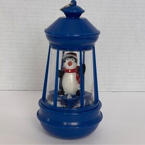 Christmas Penguin Snow Swirling Lantern Battery Operated Tested & Works